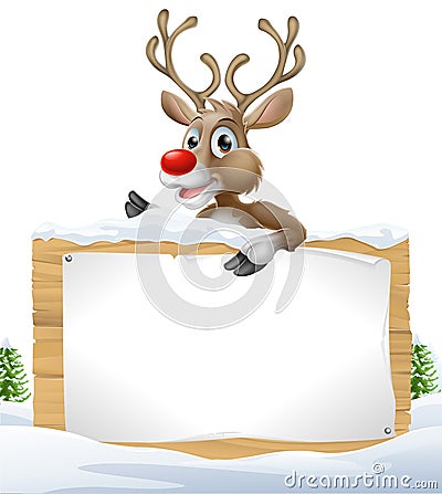 Reindeer Snowy Christmas Sign Vector Illustration